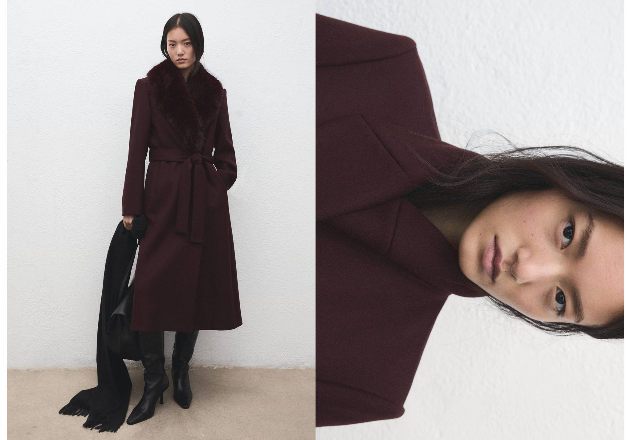 Manteau laine Manteco col fausse fourrure - Plan panoramique