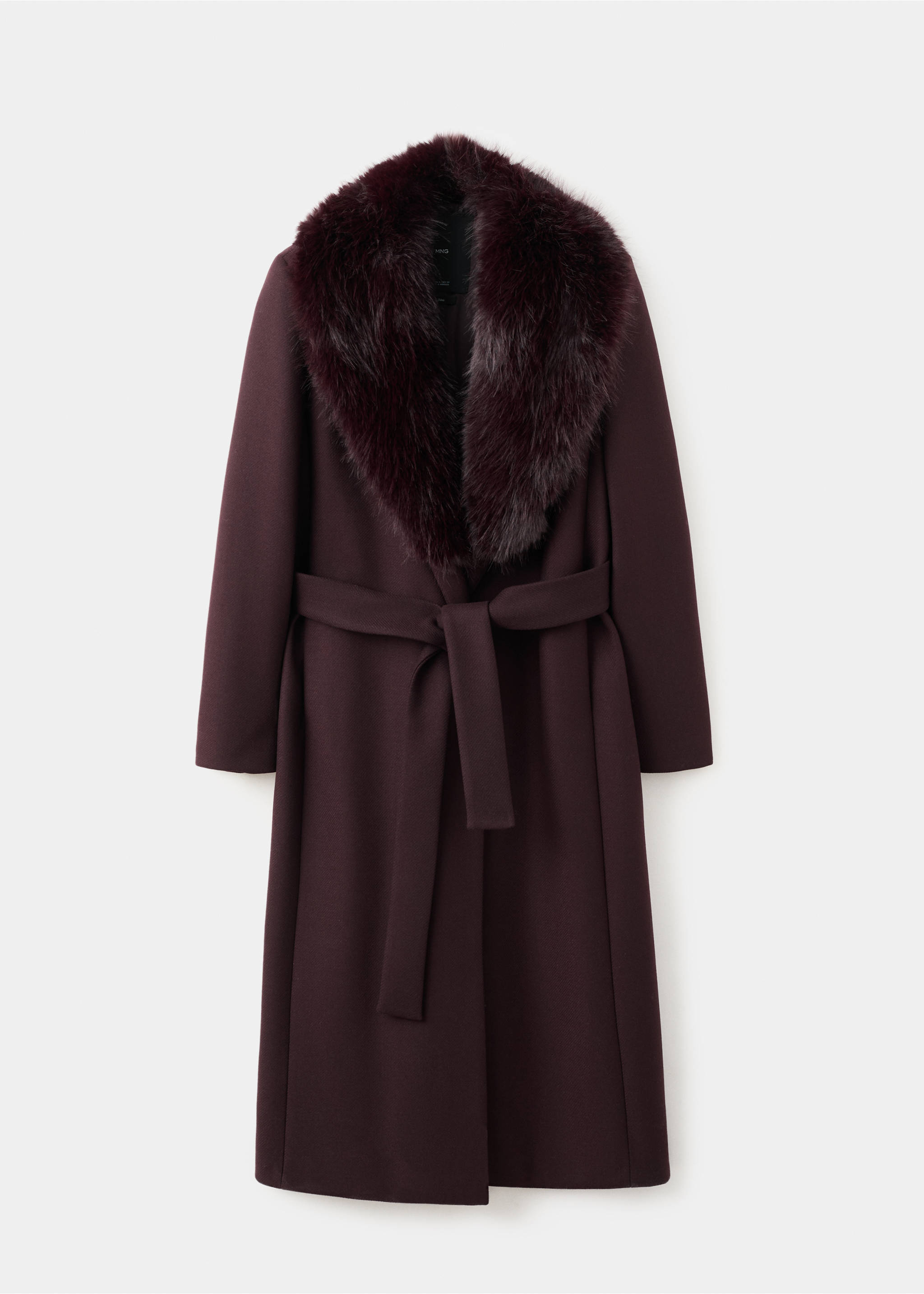 Manteco yünlü kürk yakalı palto - Modelsiz ürün, Bordo. Ref: 27011303-00.
