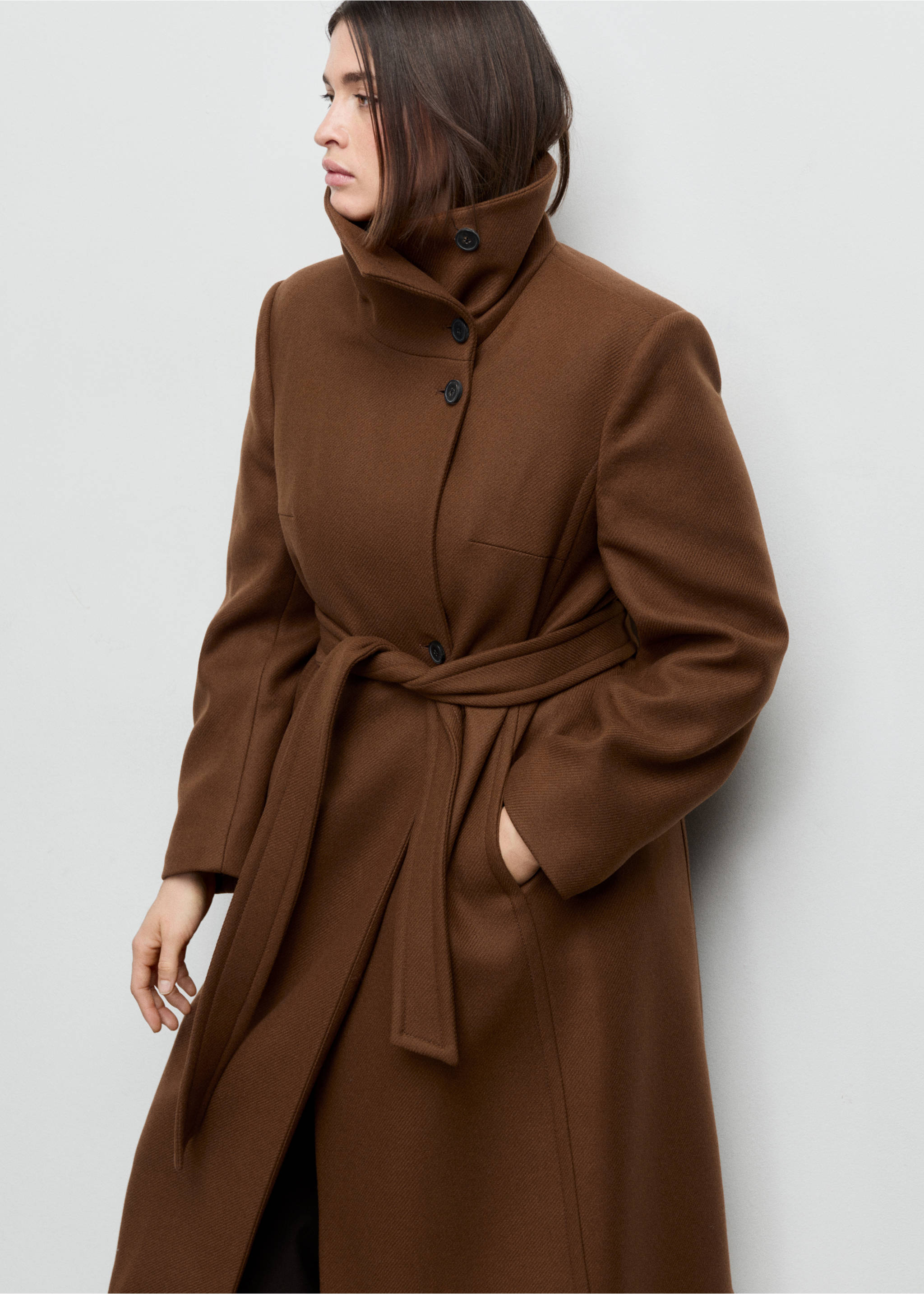 Manteco wool coat with belt - Details of the article 5, Medium Brown. Ref: 27011305-00.