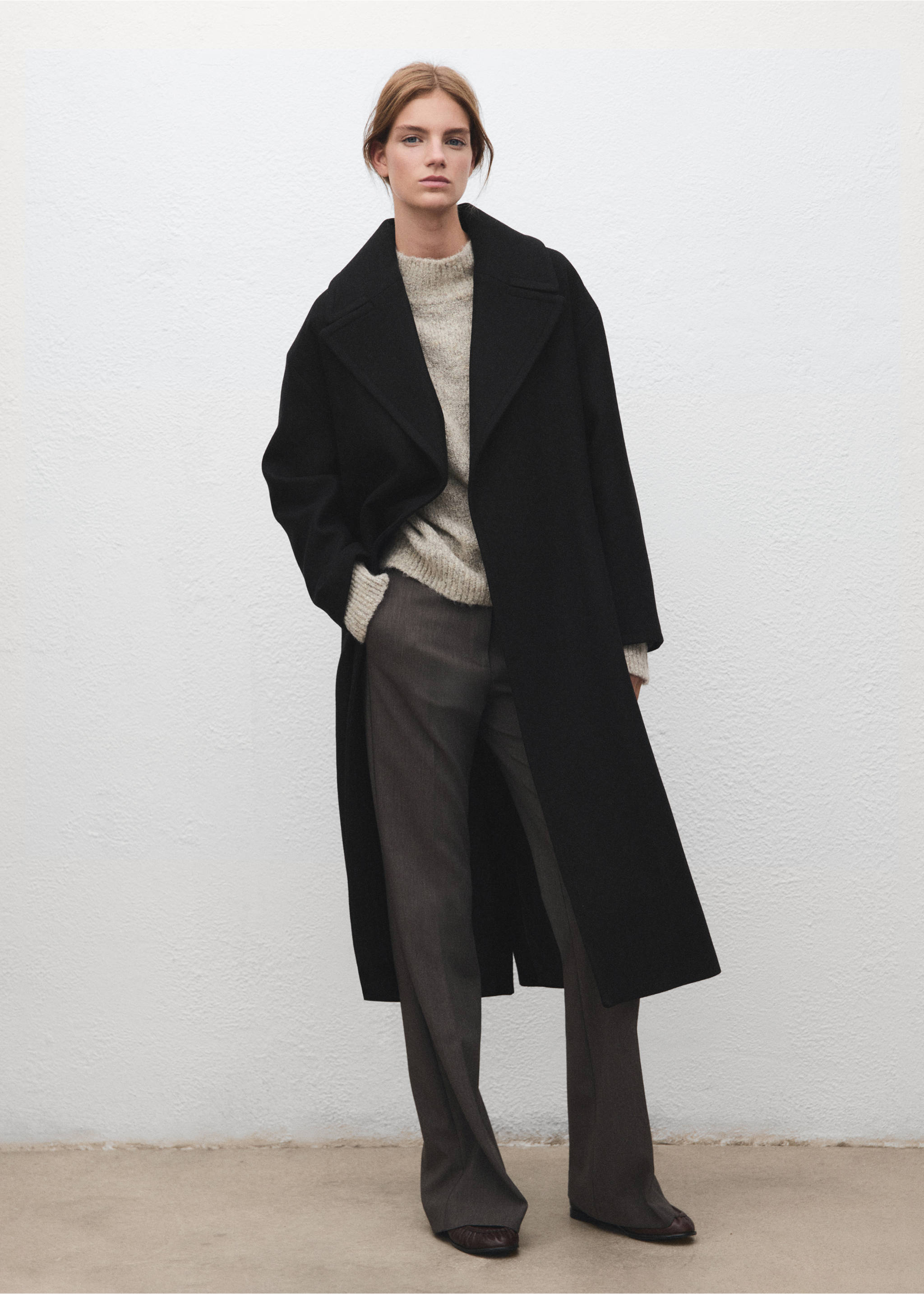 Manteau laine Manteco ceinture - Plan général, Noir. Ref: 27011306-00.