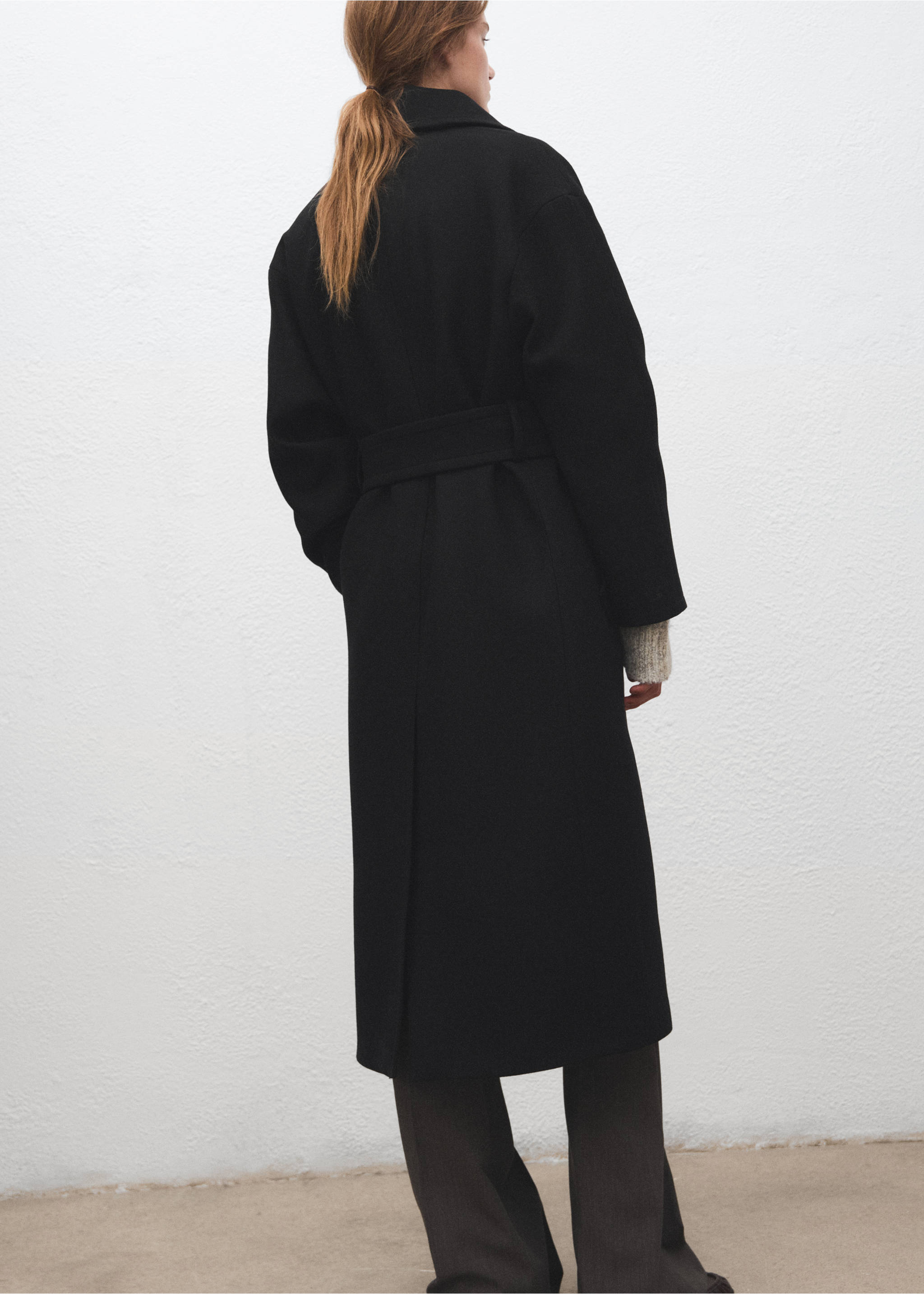 Manteau laine Manteco ceinture - Verso de l’article, Noir. Ref: 27011306-00.