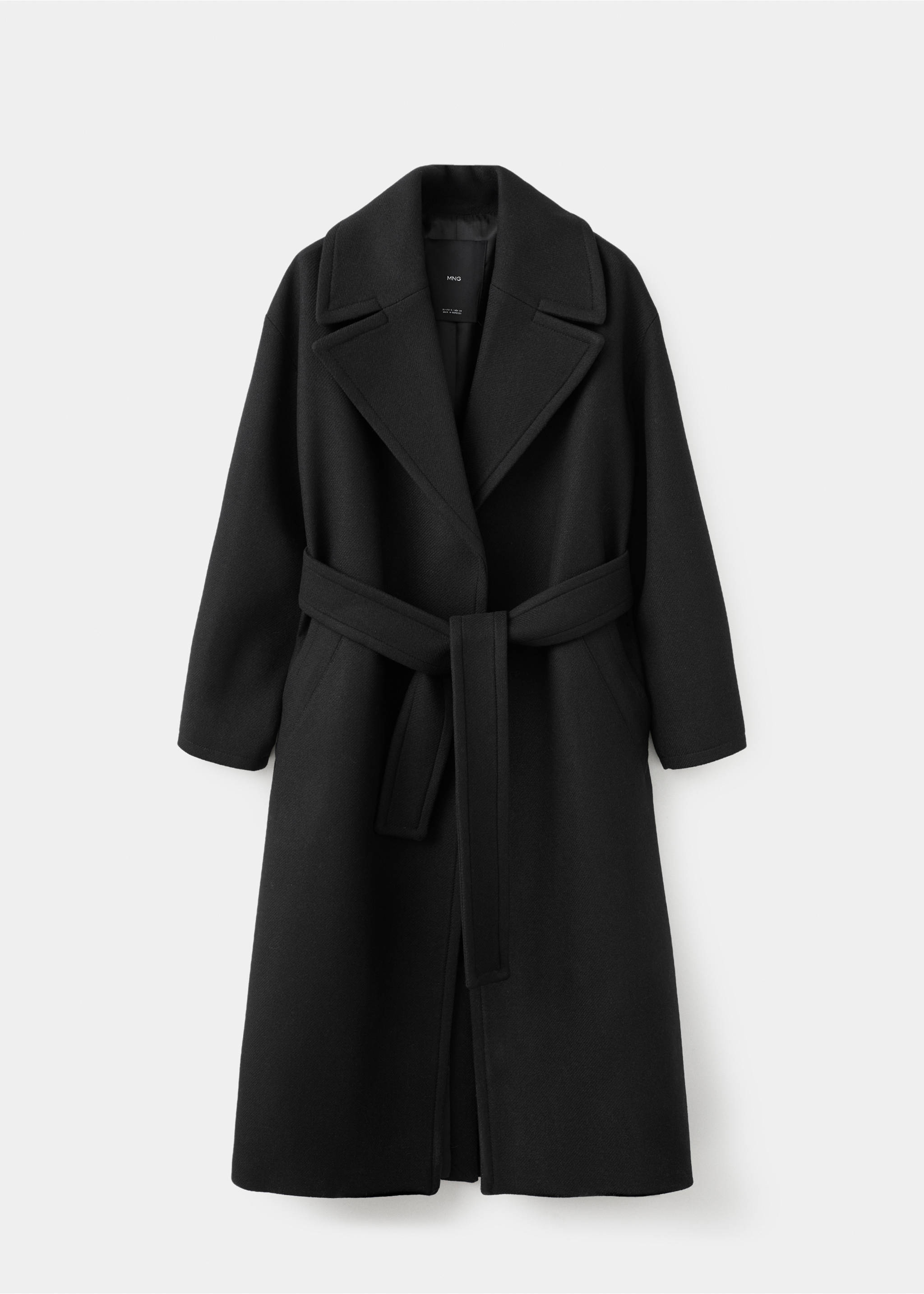 Manteau laine Manteco ceinture - Article sans modèle, Noir. Ref: 27011306-00.