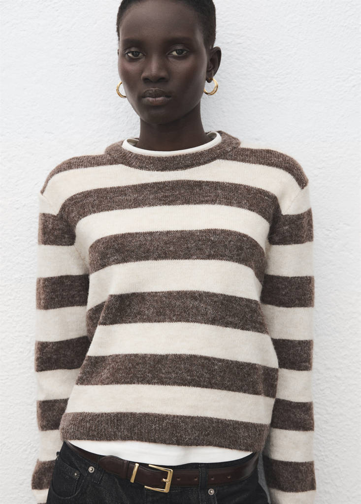 Knit striped sweater — Brown