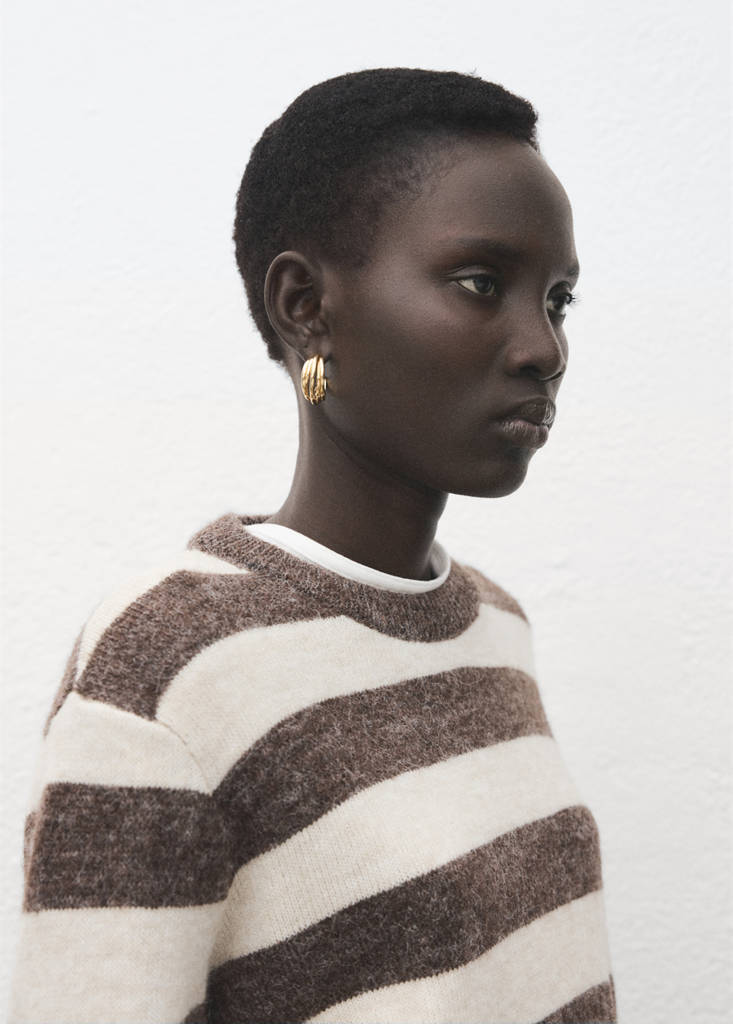 Knit striped sweater — Brown