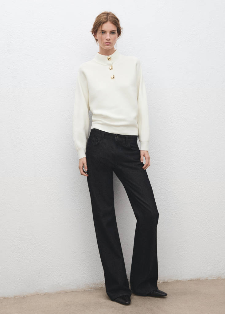 Turtleneck sweater with jewel buttons — Ecru