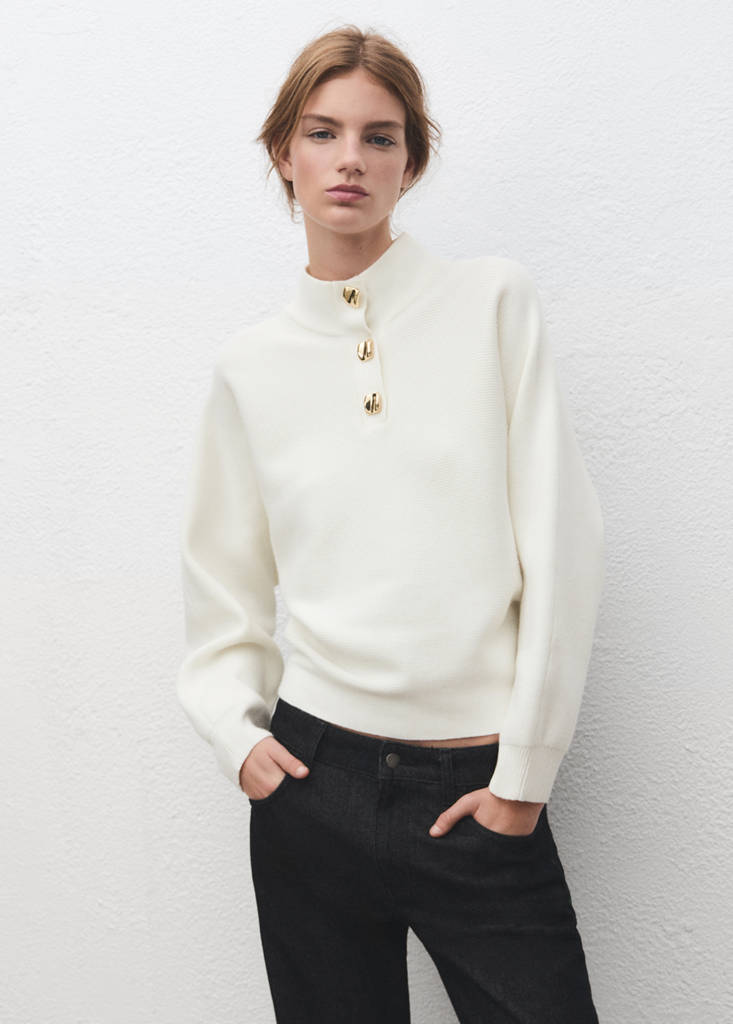 Turtleneck sweater with jewel buttons — Ecru