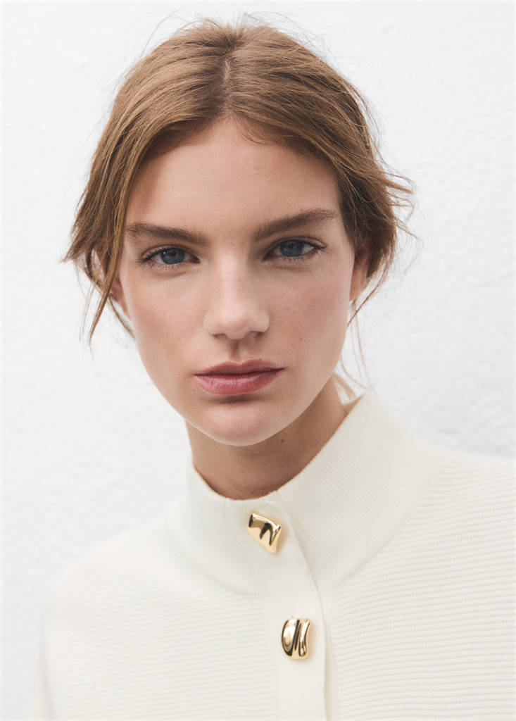 Turtleneck sweater with jewel buttons — Ecru