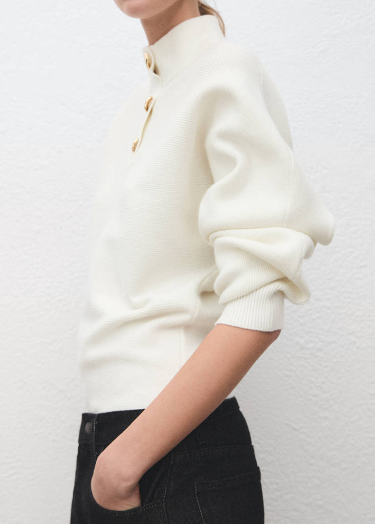 Turtleneck sweater with jewel buttons — Ecru