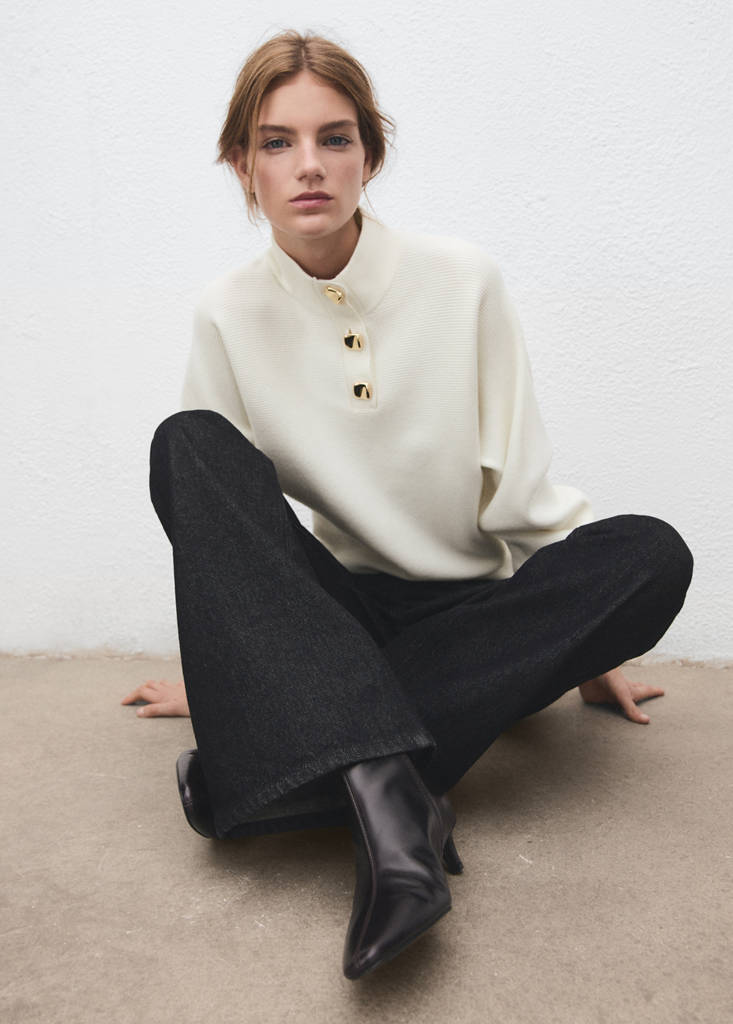 Turtleneck sweater with jewel buttons — Ecru