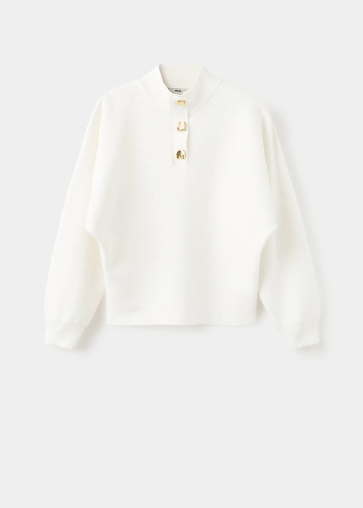 Turtleneck sweater with jewel buttons — Ecru
