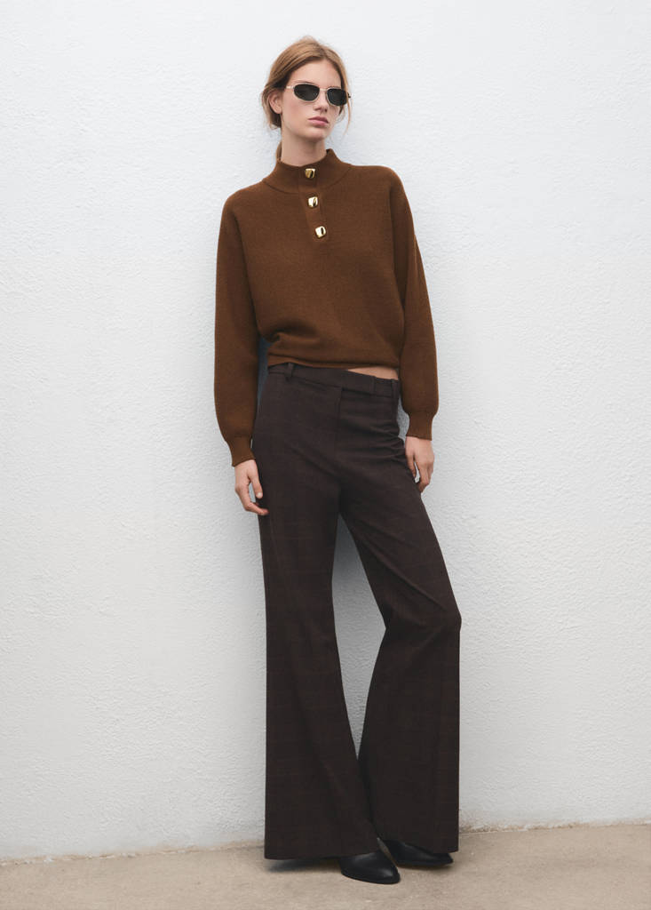 Turtleneck sweater with jewel buttons — Brown