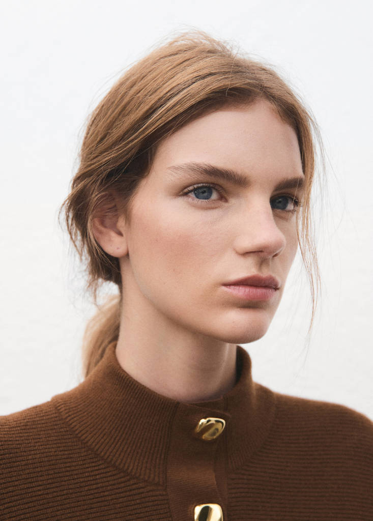 Turtleneck sweater with jewel buttons — Brown