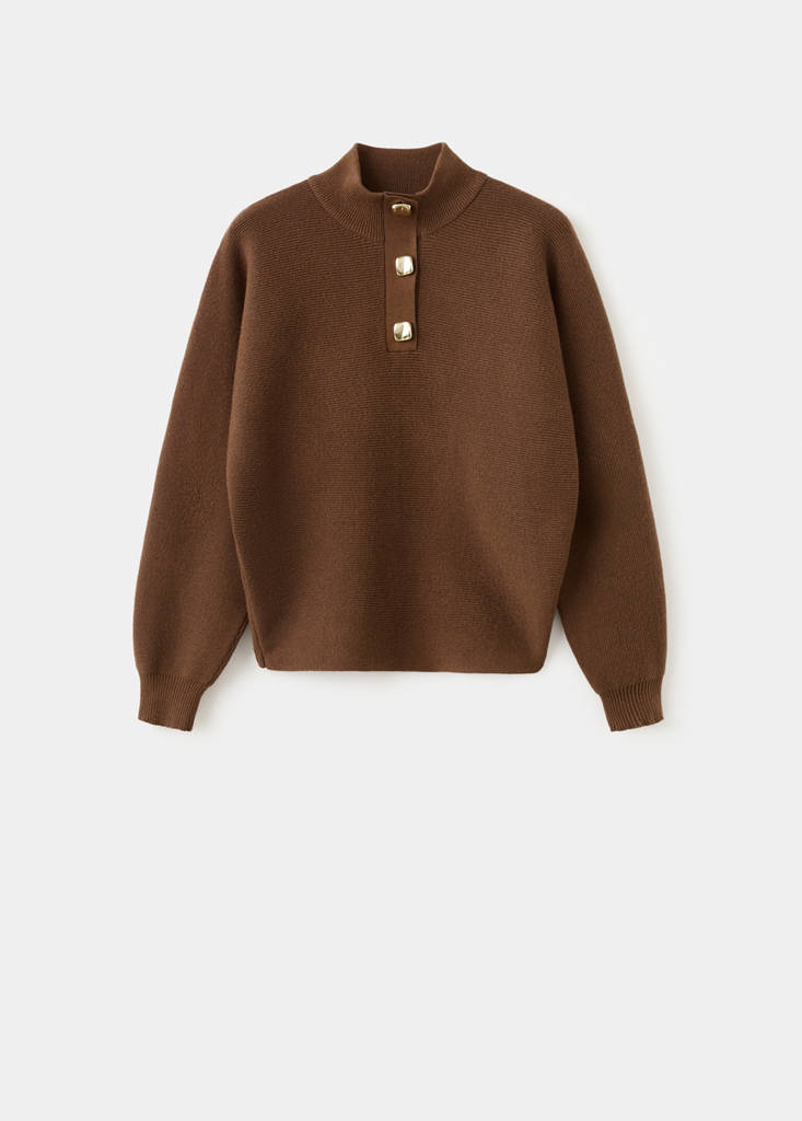 Turtleneck sweater with jewel buttons — Brown