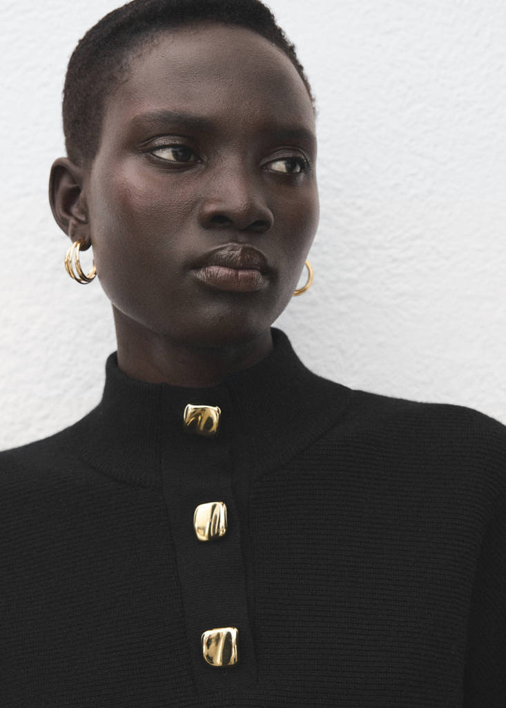 Turtleneck sweater with jewel buttons — Black