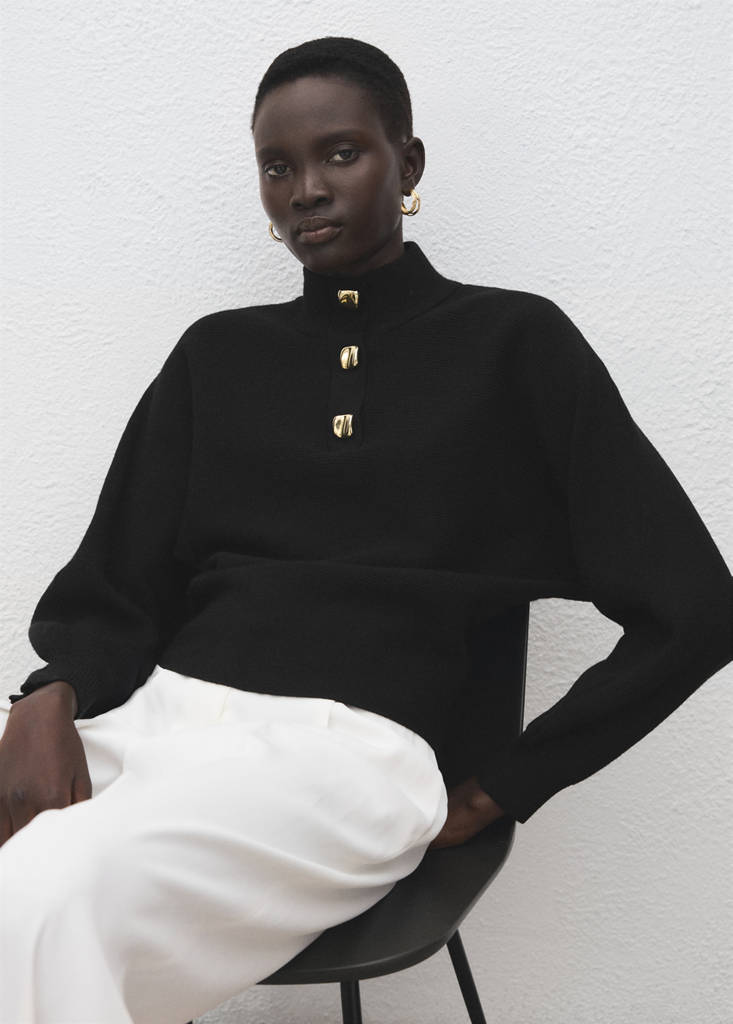 Turtleneck sweater with jewel buttons — Black