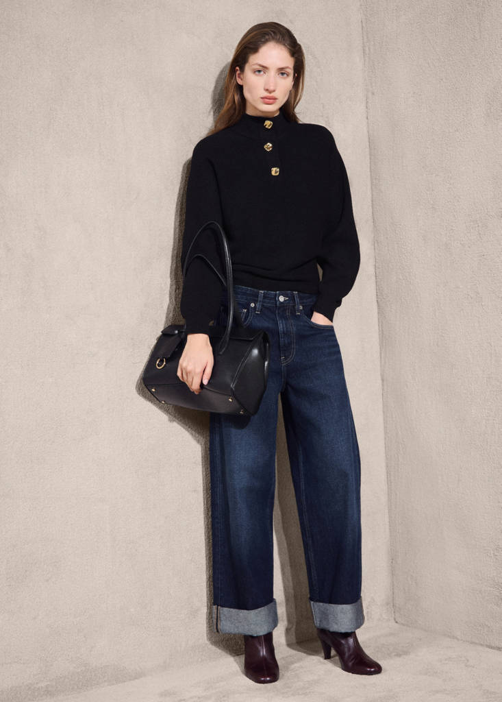 Turtleneck sweater with jewel buttons — Black