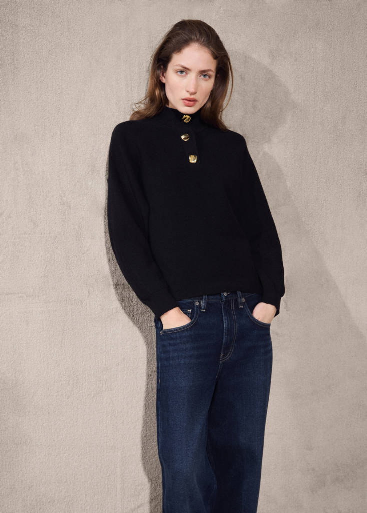 Turtleneck sweater with jewel buttons — Black