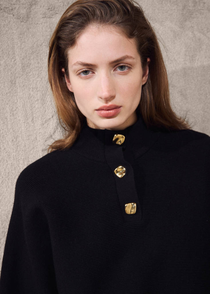 Turtleneck sweater with jewel buttons — Black