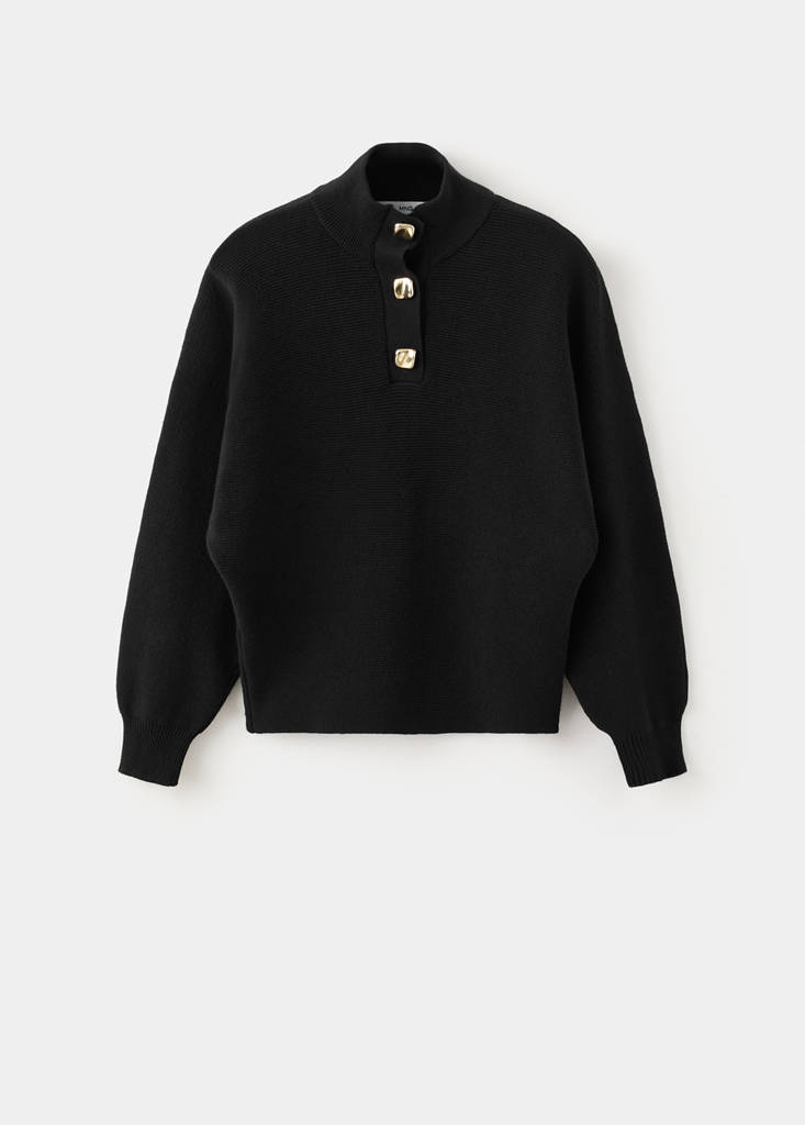 Turtleneck sweater with jewel buttons — Black