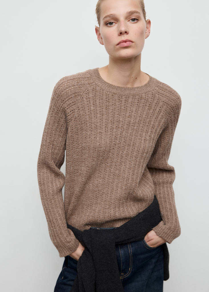 Openwork knit sweater — Brown