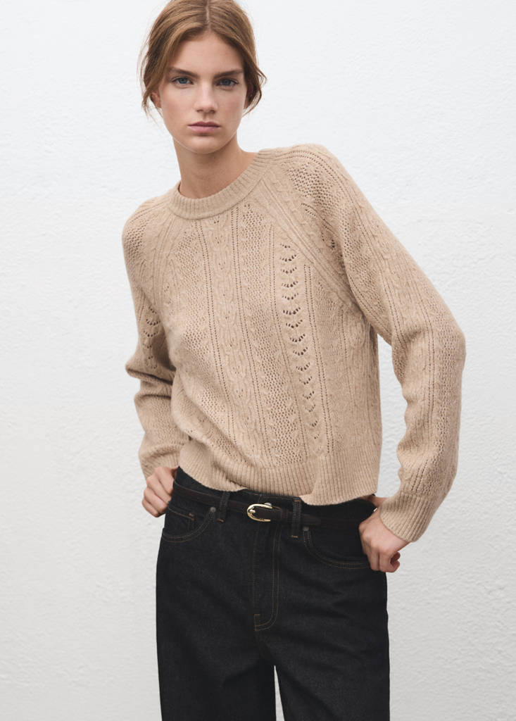 Openwork knit sweater — Medium Brown