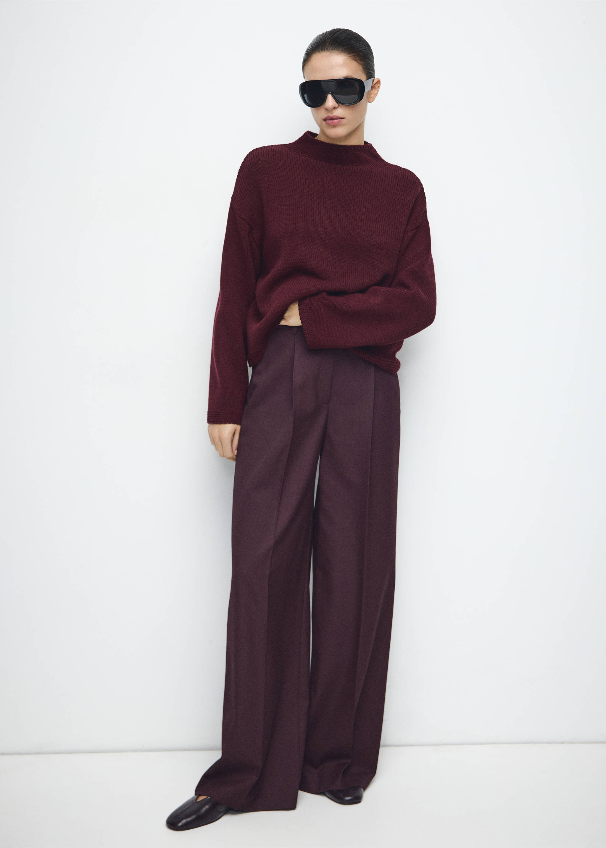 Knitted sweater with perkins neck - General plane, Wine. Ref: 27011316-01.