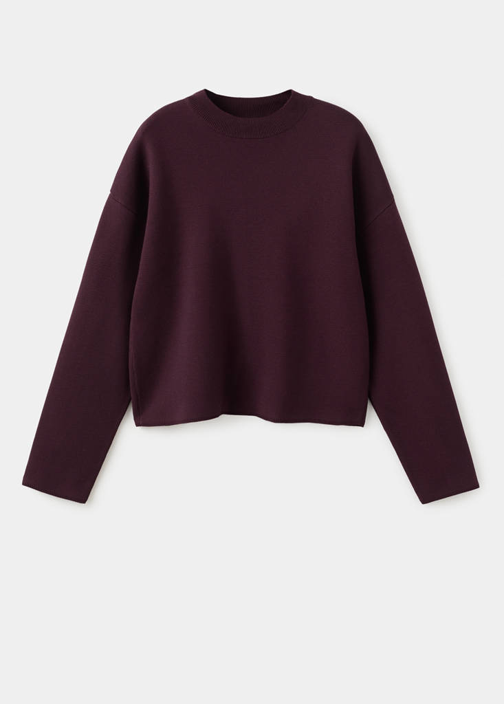 Round-neck knitted sweater — Wine