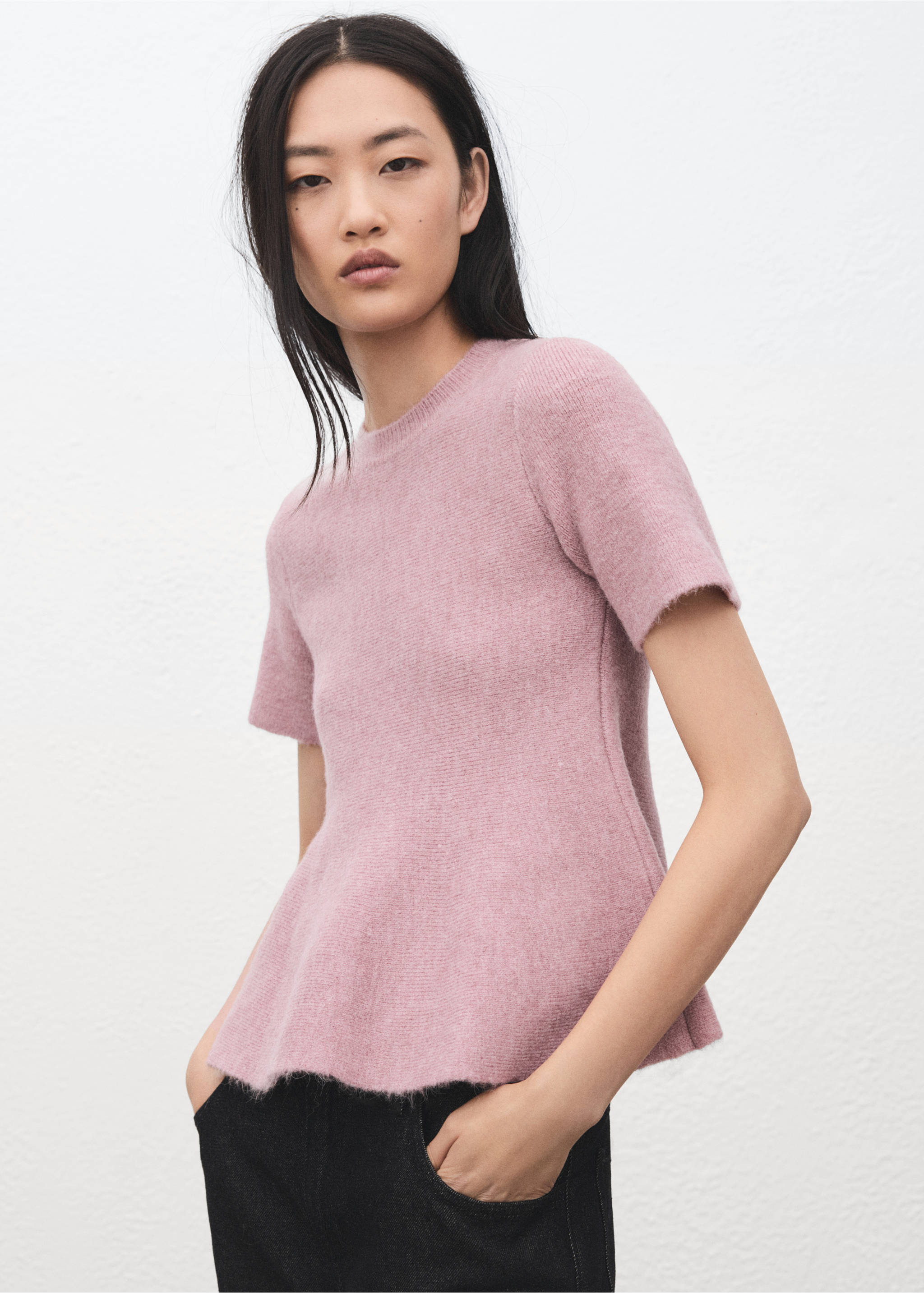 短袖荷叶边毛衣 - null, 淡粉红. Ref: 27011319-00.