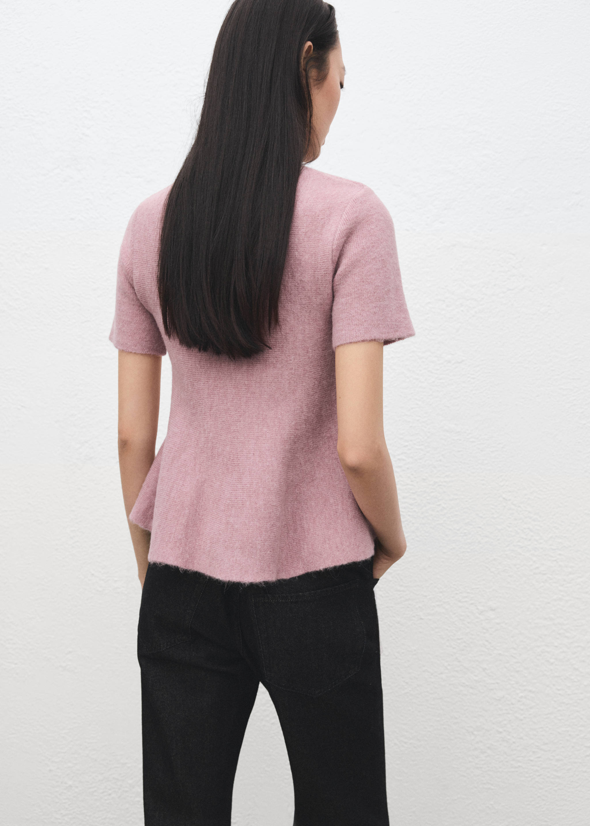 短袖荷叶边毛衣 - null