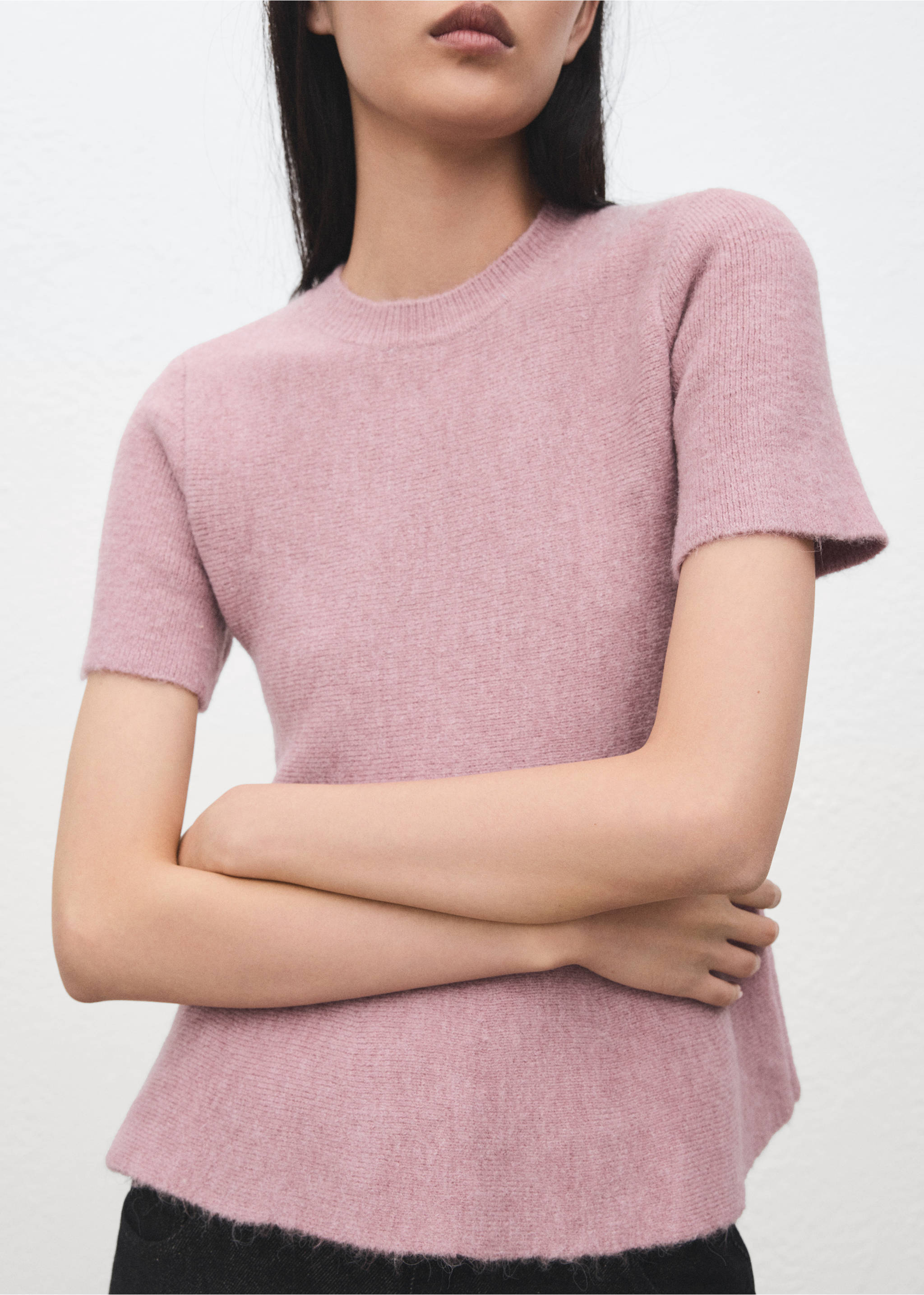 短袖荷叶边毛衣 - null, 淡粉红. Ref: 27011319-00.