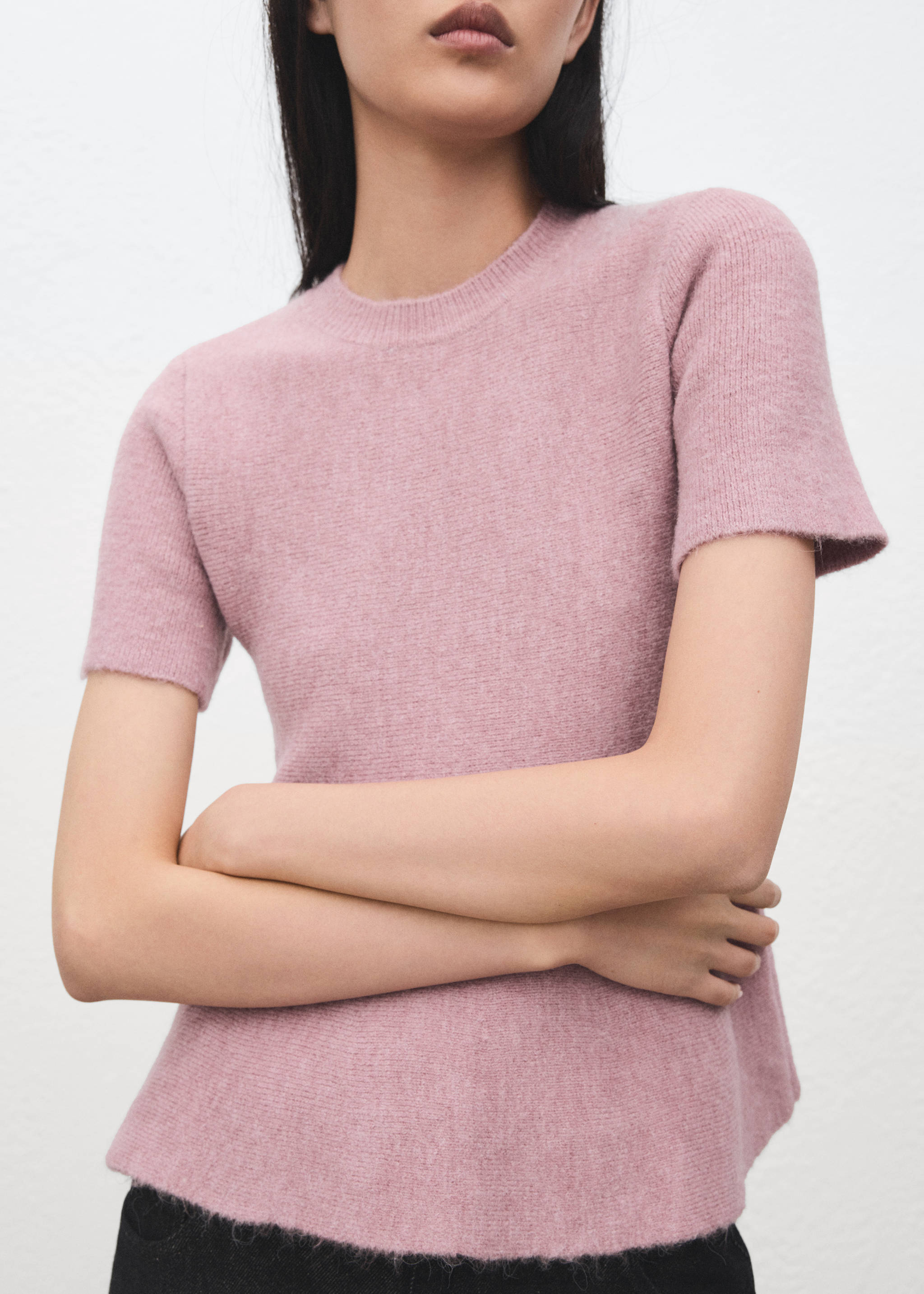 短袖荷叶边毛衣 - null