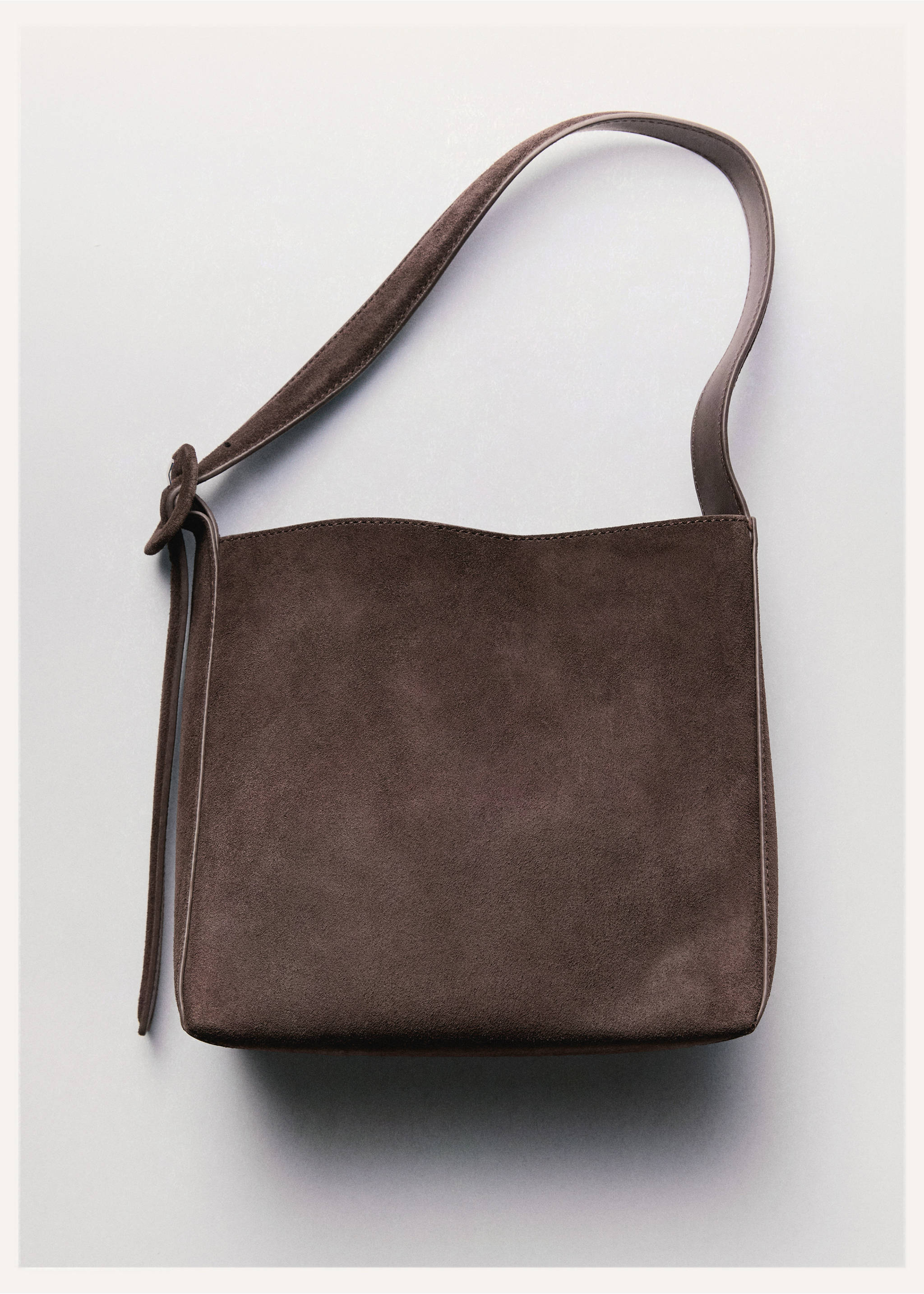 Suede leather shopper bag - Details of the article 5, Chocolate. Ref: 27011323-00.