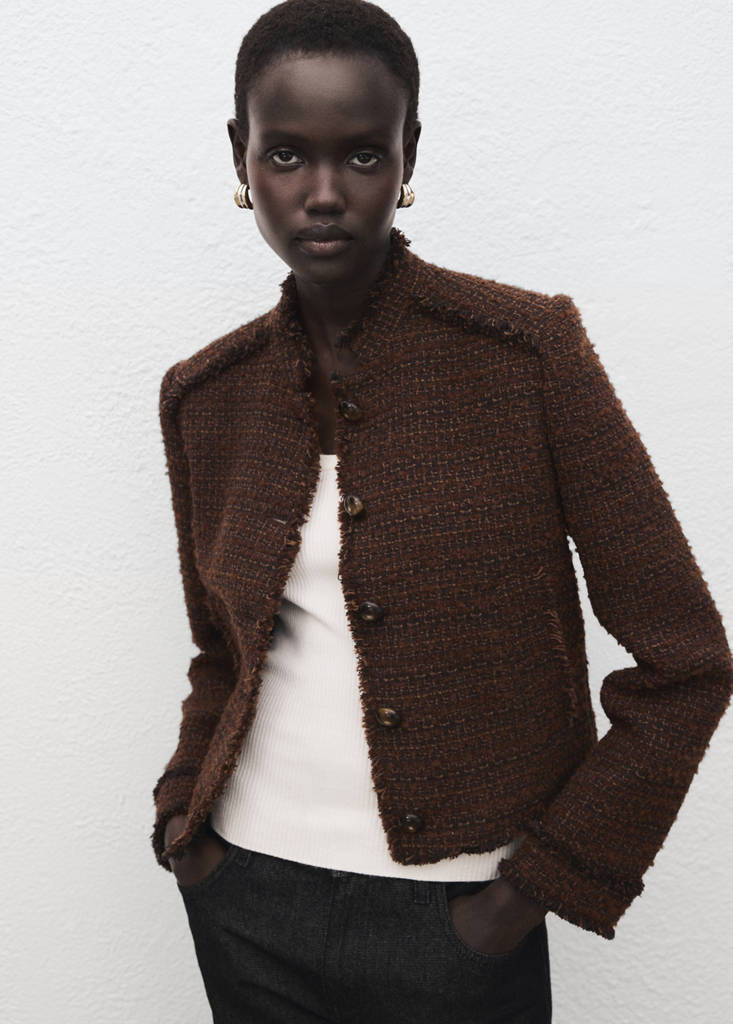 Tweed jacket with frayed ends — Brown
