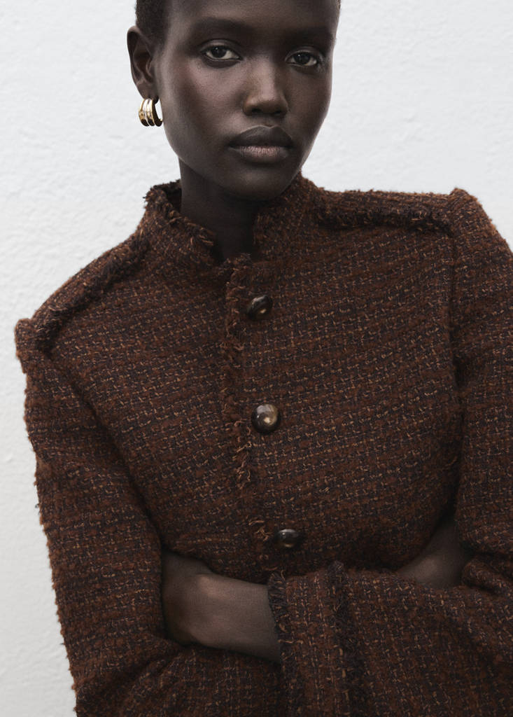 Tweed jacket with frayed ends — Brown