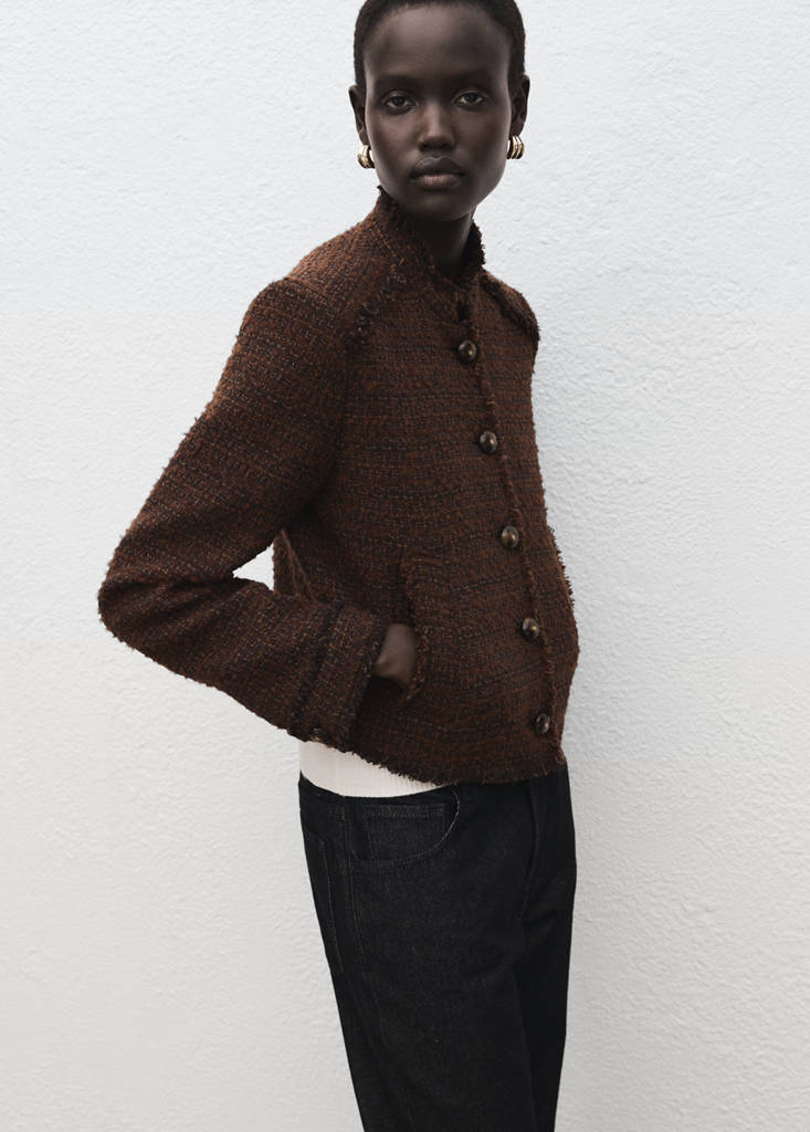Tweed jacket with frayed ends — Brown