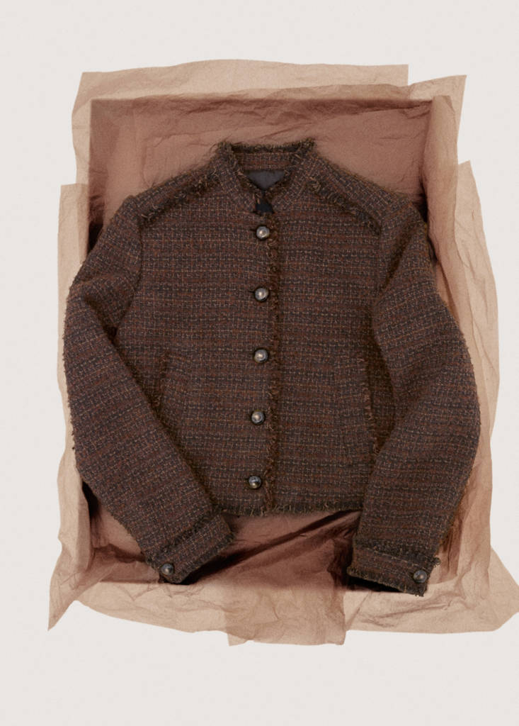 Tweed jacket with frayed ends — Brown