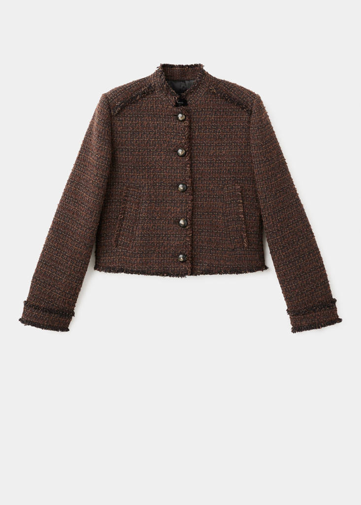 Tweed jacket with frayed ends — Brown