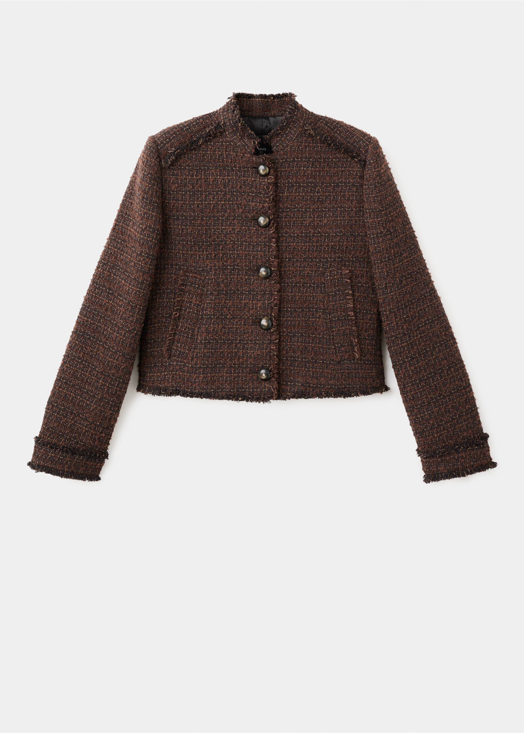 Tweed jacket with frayed ends - Article without model, Brown. Ref: 27011326-00.
