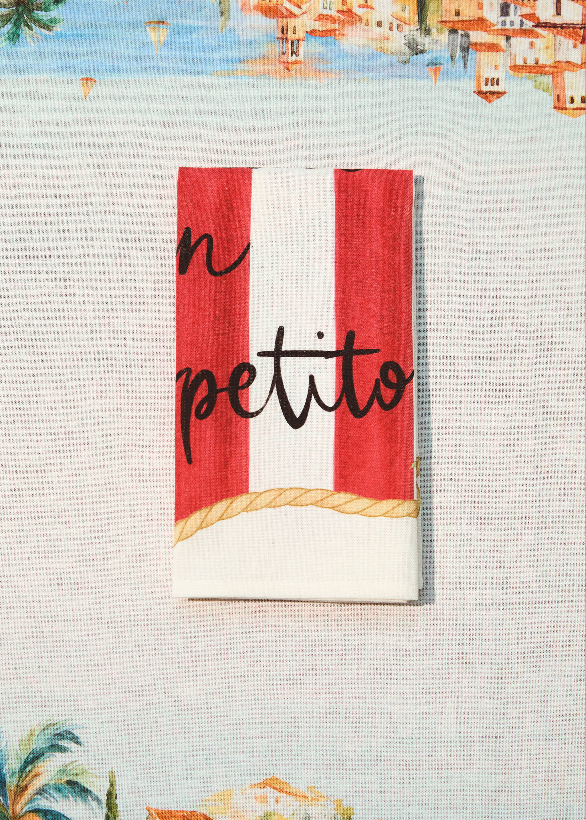 Baumwoll-Leinen-Servietten mit Streifen- und Blumenprint - Allgemeine Ansicht