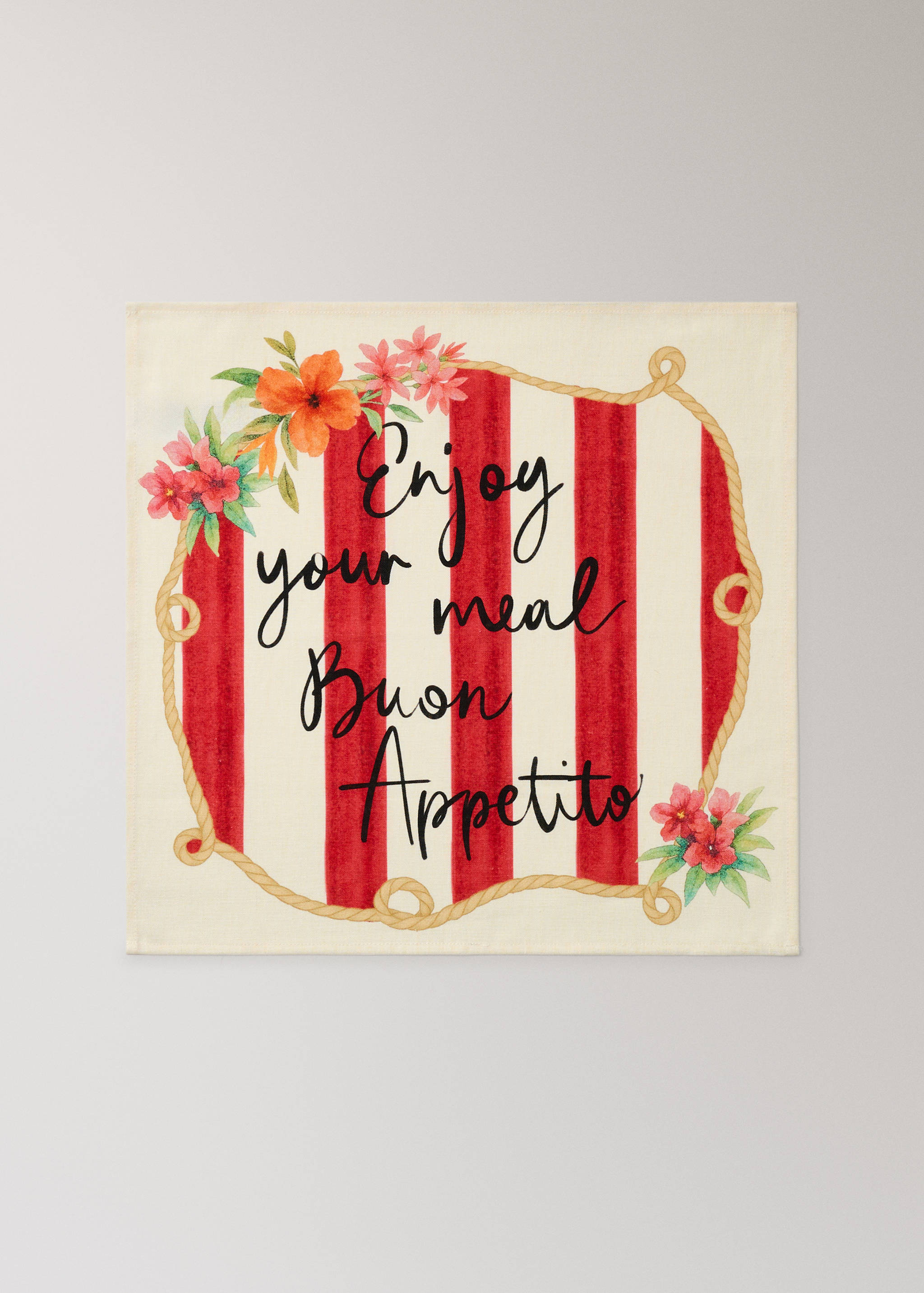 Baumwoll-Leinen-Servietten mit Streifen- und Blumenprint - Artikel ohne Model