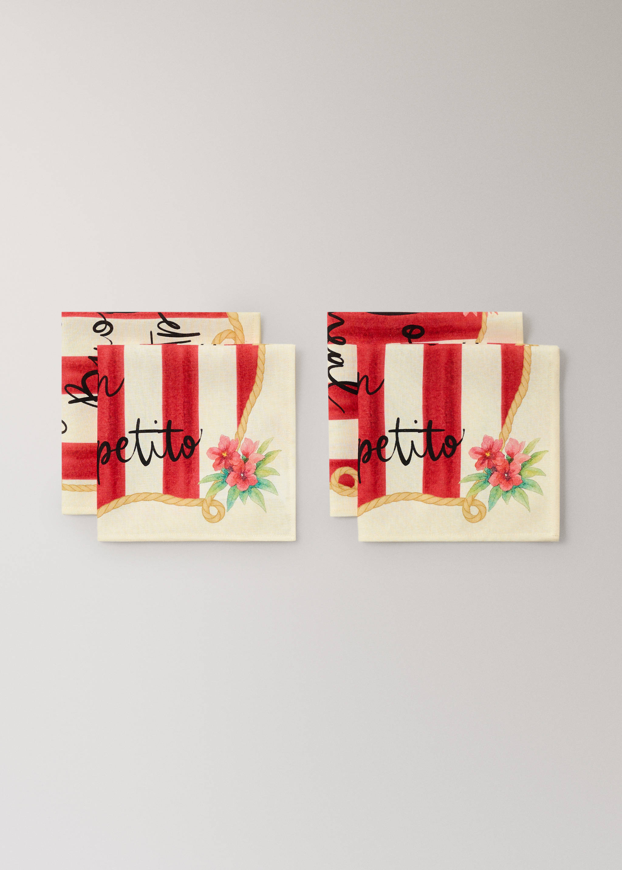 Baumwoll-Leinen-Servietten mit Streifen- und Blumenprint - Detail des Artikels 1