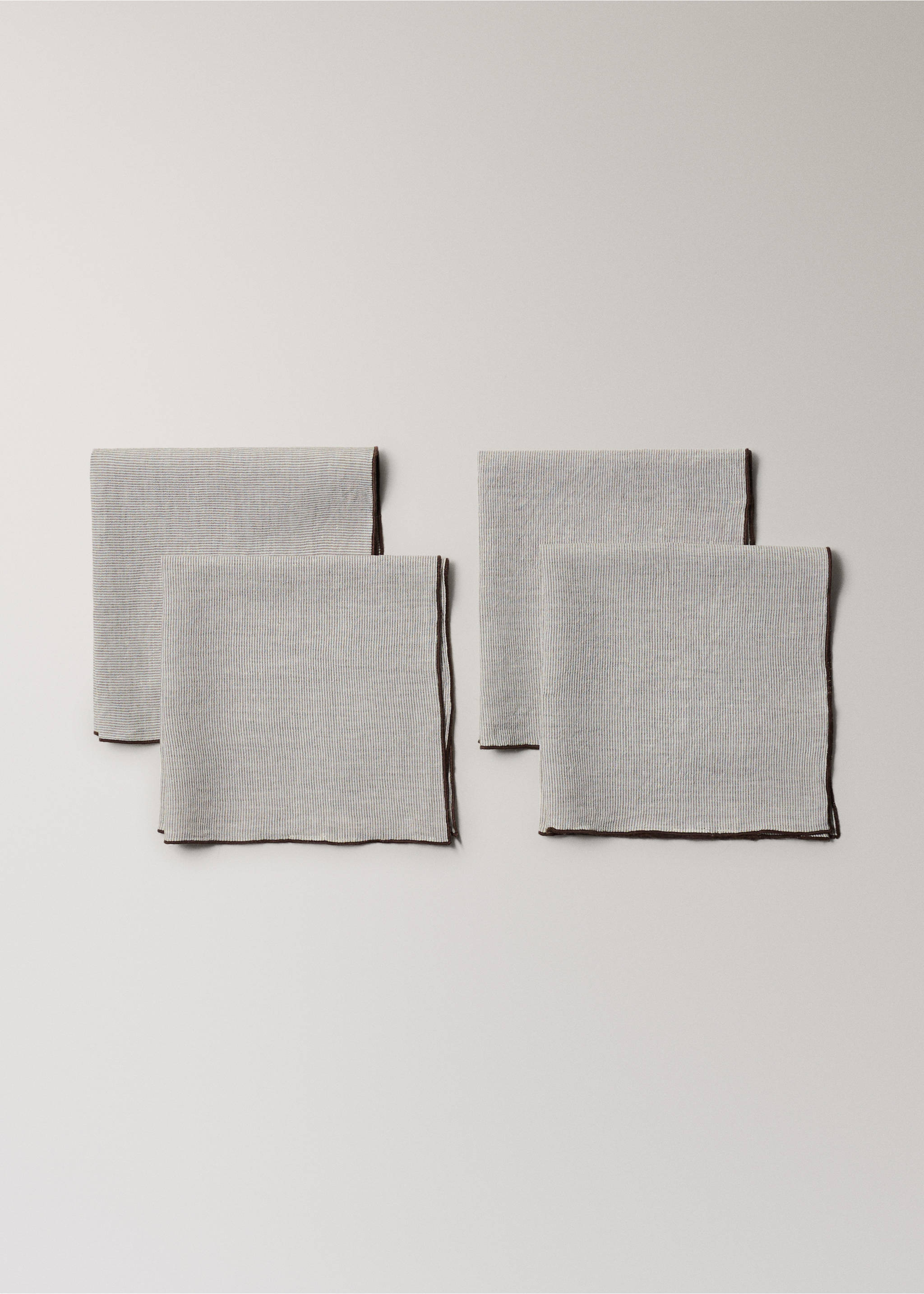 Linen cotton napkins with striped design - Details of the article 1, Light/Pastel Brown. Ref: 27011523-00.