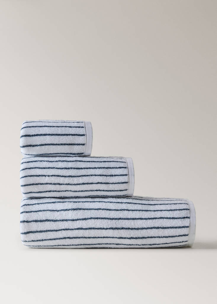 Two-tone striped cotton bath towel — White