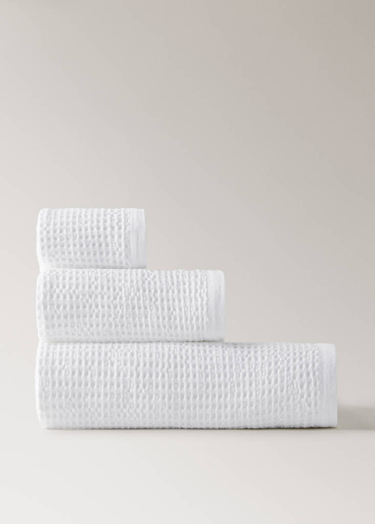 Waffle cotton hand towel — White
