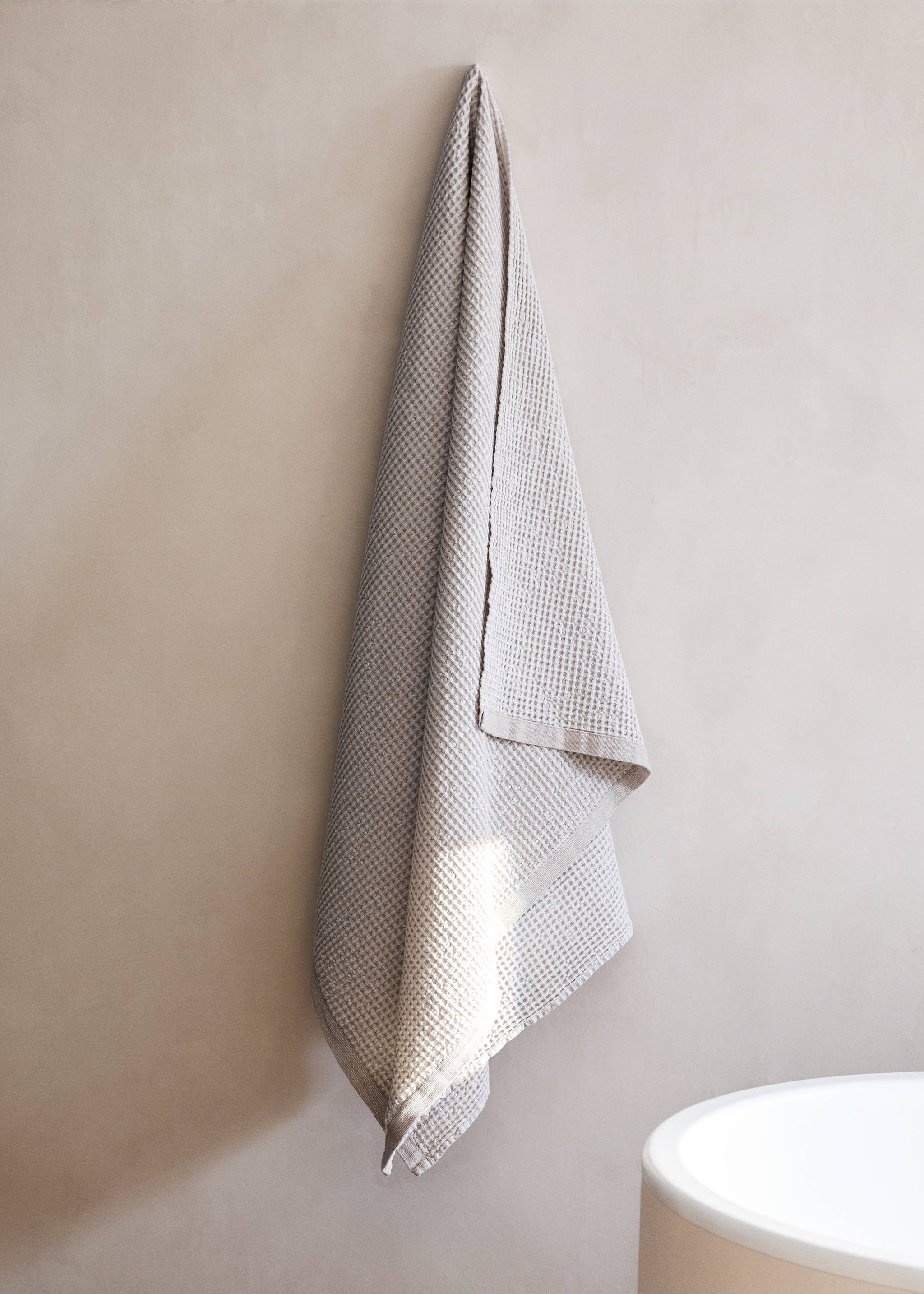 Waffle cotton terry bath towel - General plane, Beige. Ref: 27011551-00.