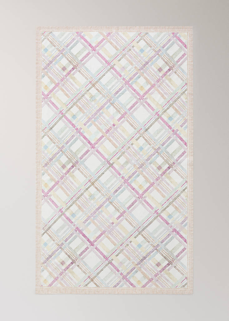 Multicoloured checked cotton tablecloth for 6 to 8 diners — Lilac