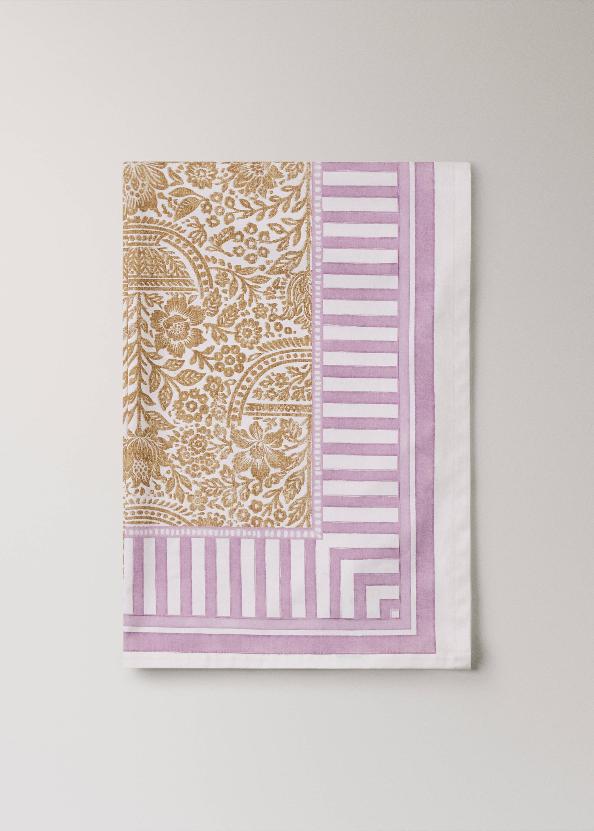 Кругла бавовняна скатертина в смужку з квітковими мотивами - Товар без моделі, Жовтий. Ref: 27011566-00.