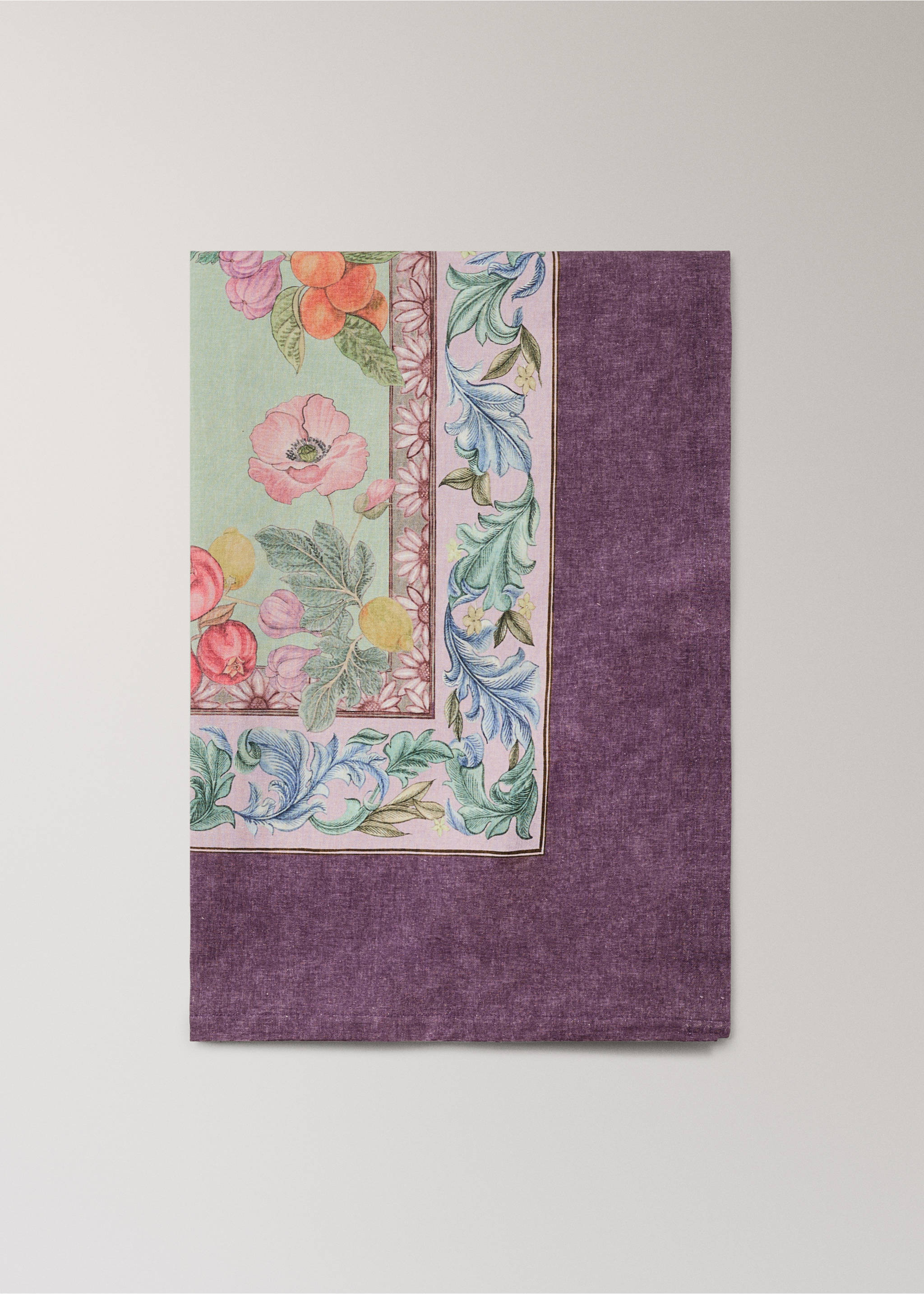 Baumwoll-Leinen-Tischdecke mit Obstmuster für 8 bis 10 Personen - Artikel ohne Model, Mittelbraun. Ref: 27011567-00.