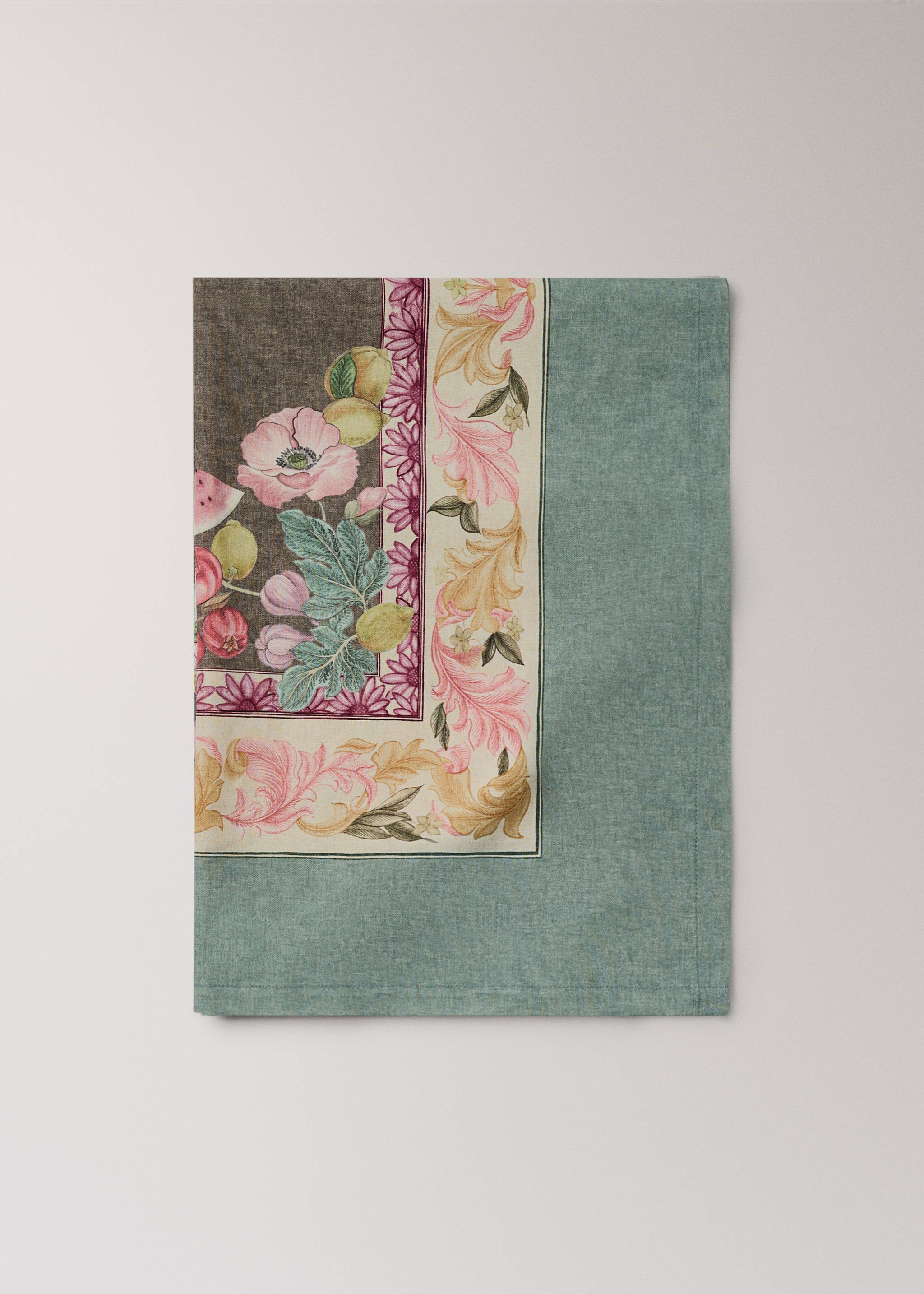 Baumwoll-Leinen-Tischdecke mit Obstmuster für 8 bis 10 Personen - Artikel ohne Model, Grün. Ref: 27011567-00.