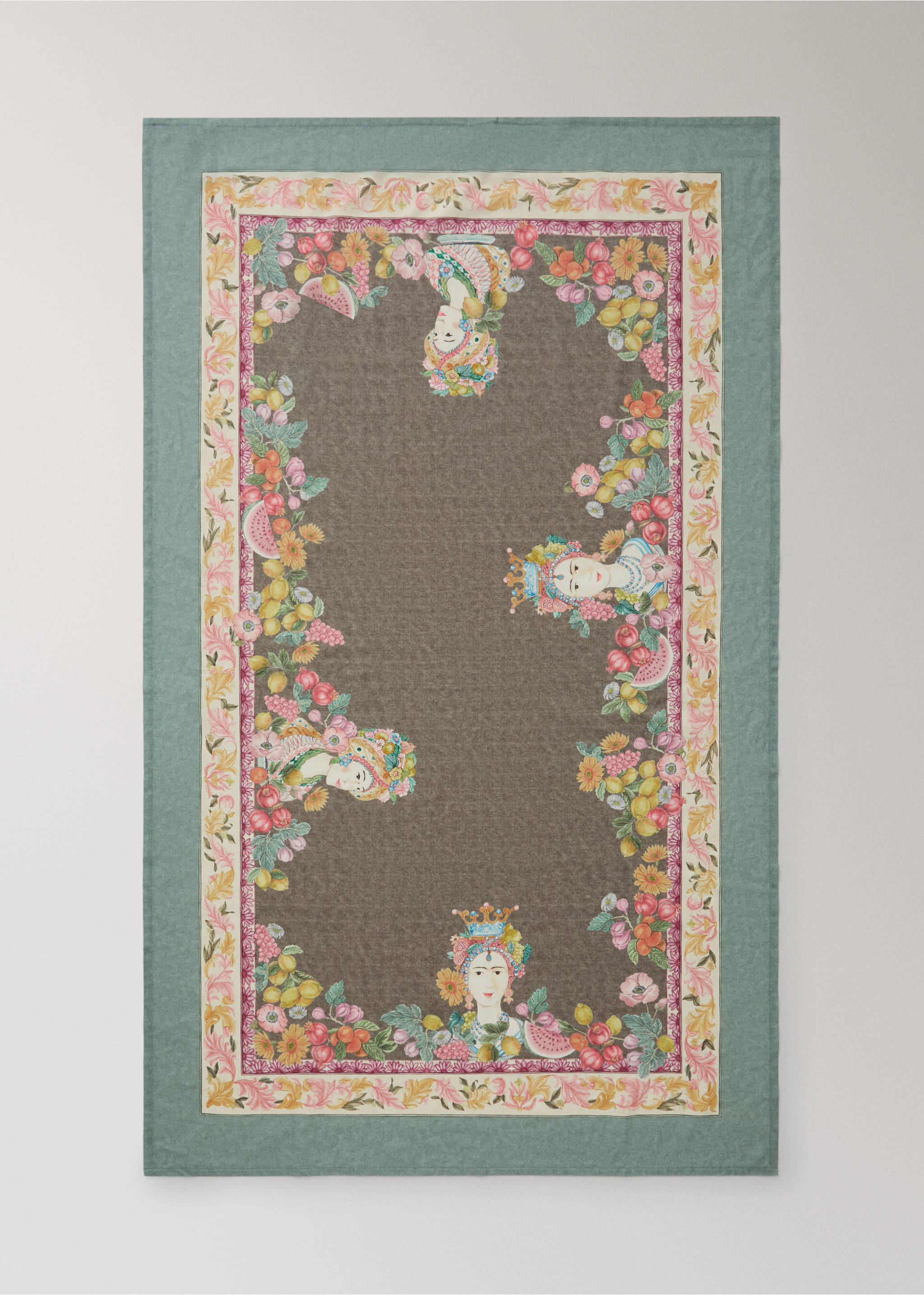 Baumwoll-Leinen-Tischdecke mit Obstmuster für 8 bis 10 Personen - Detail des Artikels 4, Grün. Ref: 27011567-00.